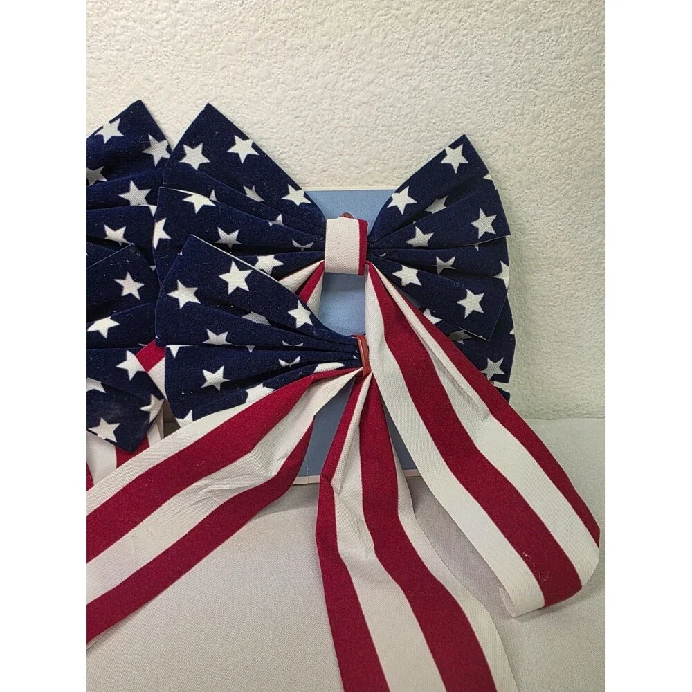 USA Patriotic American Flag Bow Decoration 4th of July Memorial Day Lot of 4